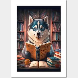 Bookworm Siberian husky Posters and Art